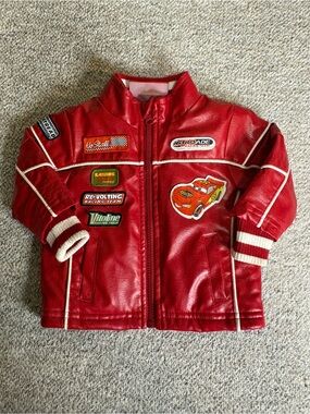 Lightening McQueen Disney Cars Red Leather Jacket Embroidered Patchwork
